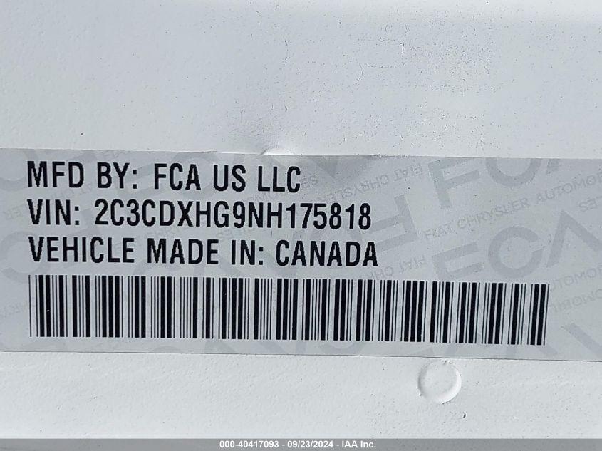 2022 Dodge Charger Gt Rwd VIN: 2C3CDXHG9NH175818 Lot: 40417093