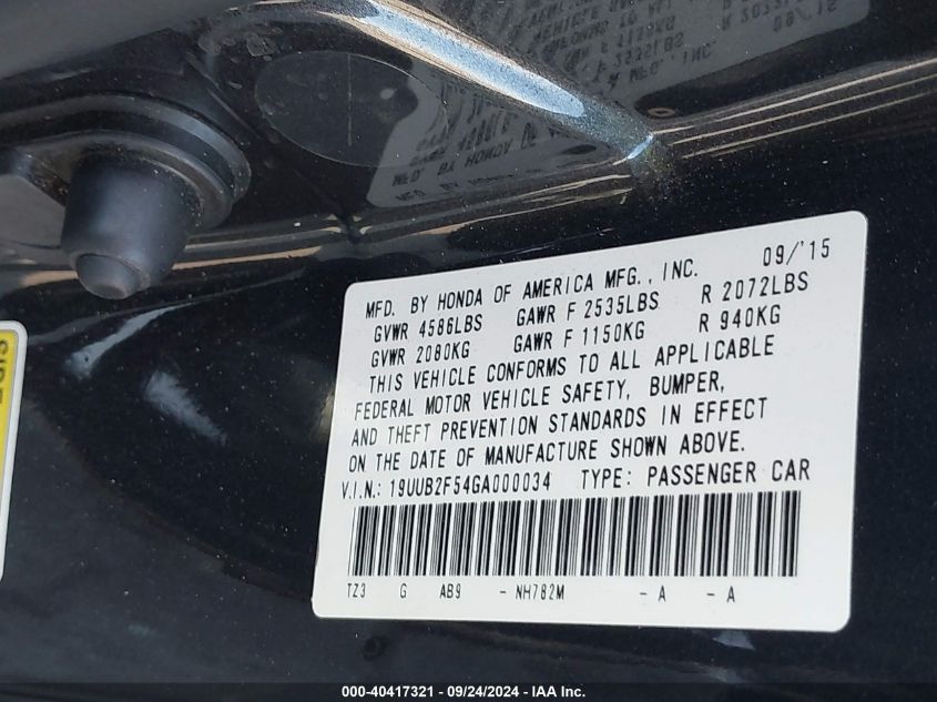 19UUB2F54GA000034 2016 Acura Tlx V6 Tech