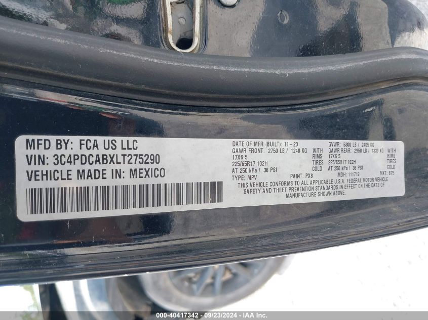 3C4PDCABXLT275290 2020 Dodge Journey Se Value