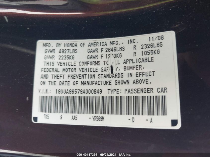 19UUA96579A000849 2009 Acura Tl 3.7