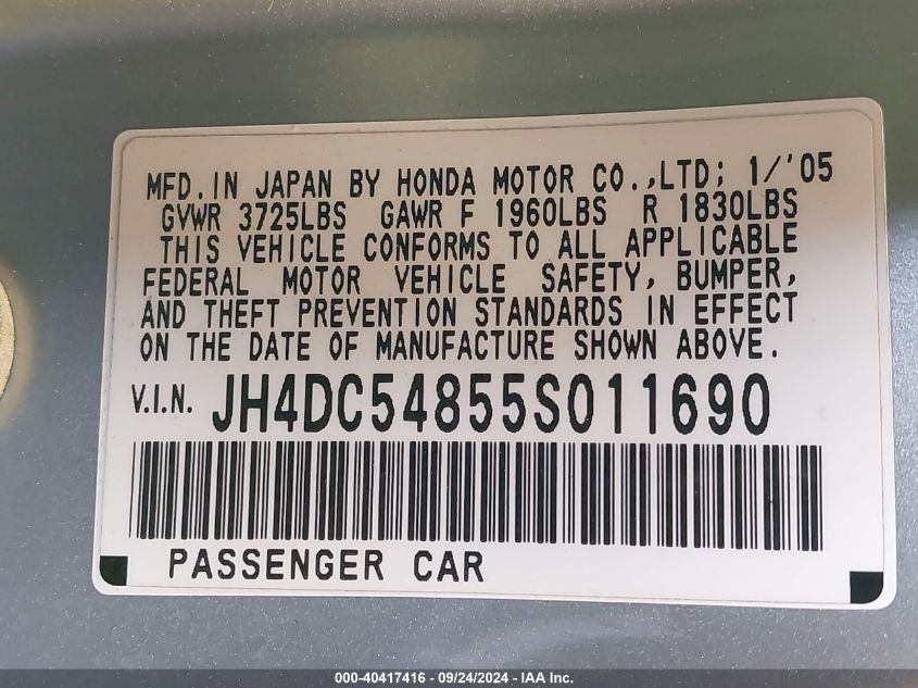 JH4DC54855S011690 2005 Acura Rsx