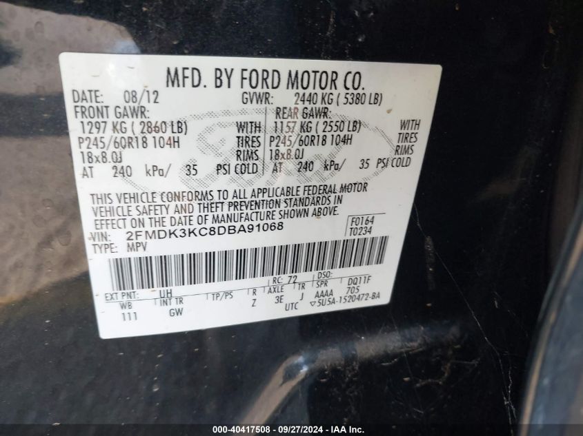 2FMDK3KC8DBA91068 2013 Ford Edge Limited