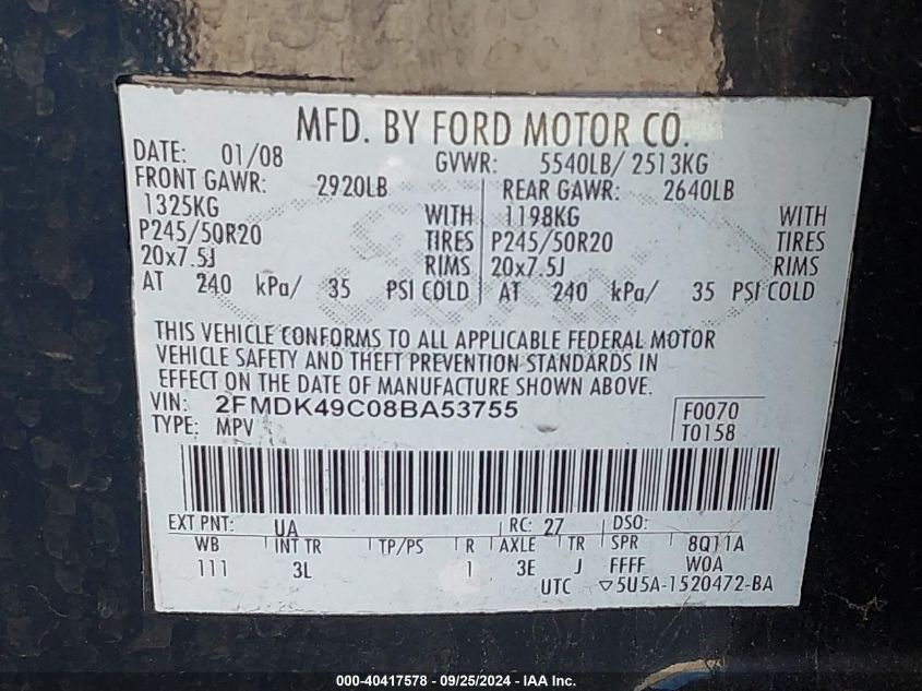 2FMDK49C08BA53755 2008 Ford Edge Limited