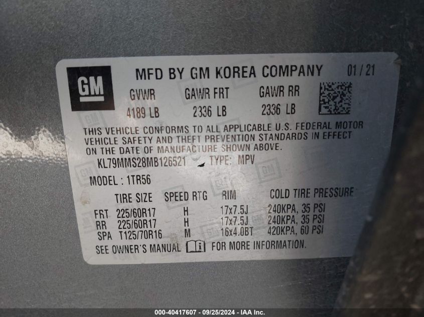 KL79MMS28MB126521 2021 Chevrolet Trailblazer Fwd Ls