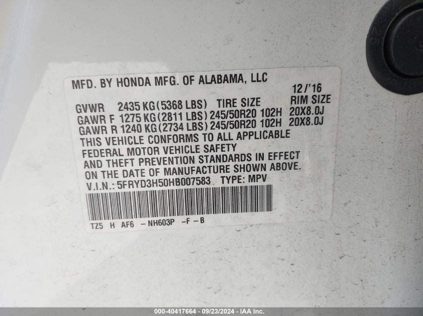 5FRYD3H50HB007583 2017 Acura Mdx Technology Package