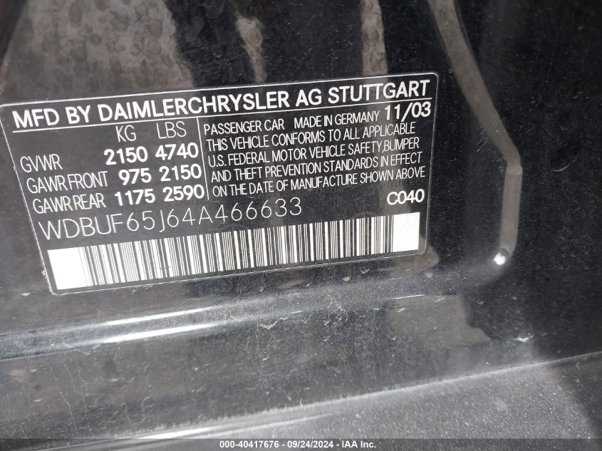 WDBUF65J64A466633 2004 Mercedes-Benz E 320