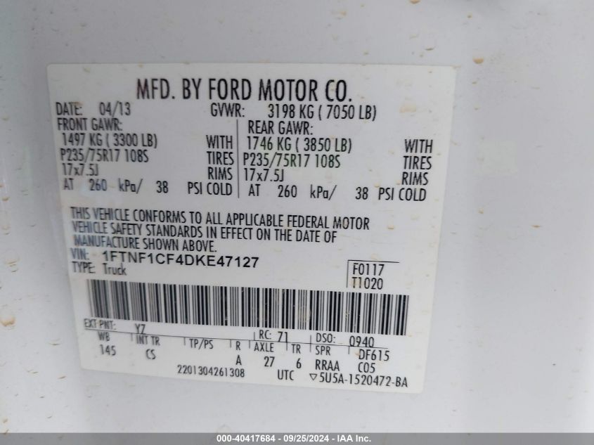 2013 FORD F-150 XL - 1FTNF1CF4DKE47127