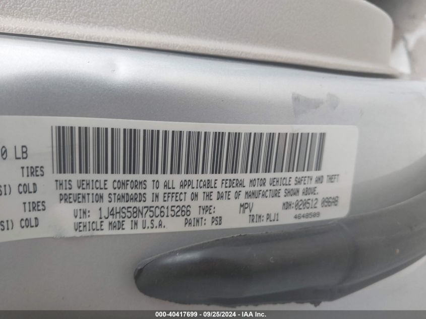 2005 Jeep Grand Cherokee Limited VIN: 1J4HS58N75C615266 Lot: 40417699