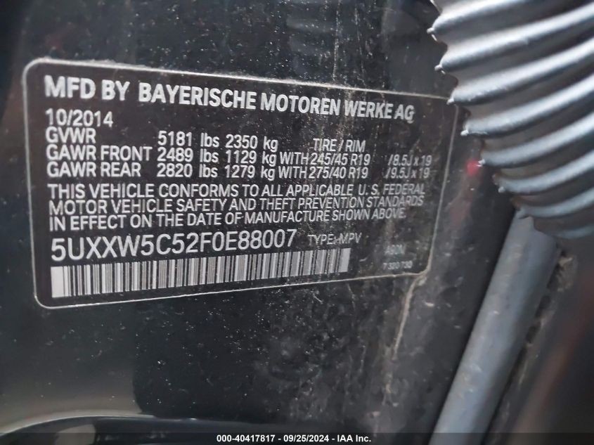 5UXXW5C52F0E88007 2015 BMW X4 xDrive35I