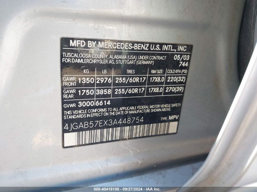 4JGAB57EX3A448754 2003 Mercedes-Benz Ml 350