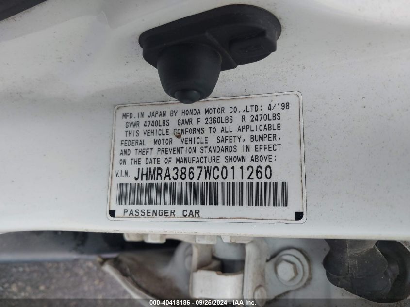 JHMRA3867WC011260 1998 Honda Odyssey Ex/Lx