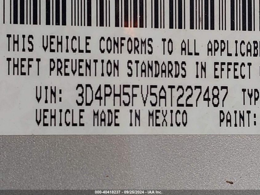 2010 Dodge Journey Sxt VIN: 3D4PH5FV5AT227487 Lot: 40418237