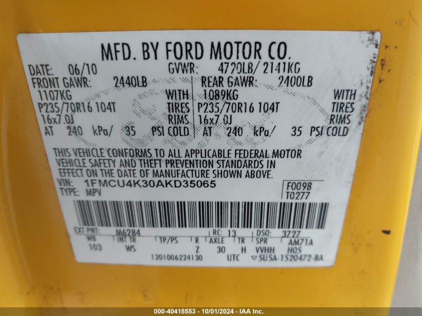 1FMCU4K30AKZ35065 2010 Ford Escape Hybrid