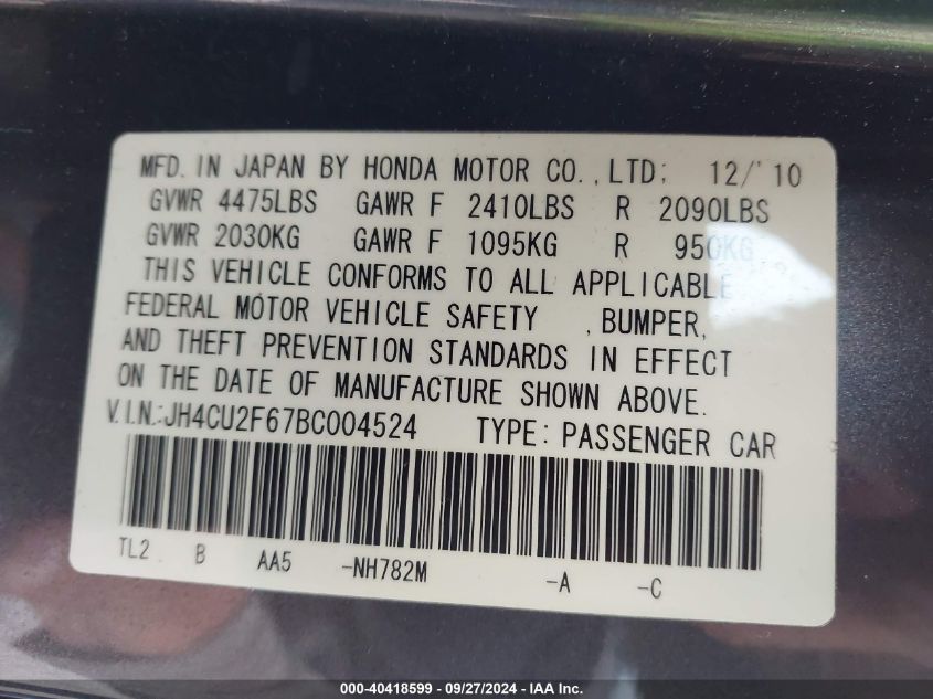 JH4CU2F67BC004524 2011 Acura Tsx 2.4