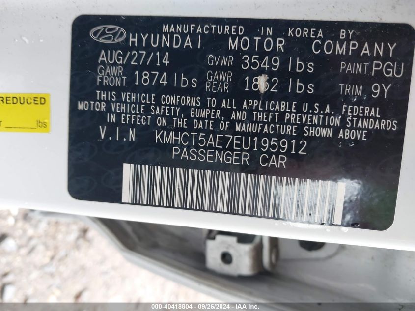 KMHCT5AE7EU195912 2014 Hyundai Accent Gs