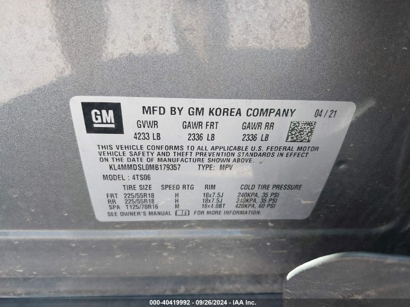 KL4MMDSL0MB179357 2021 Buick Encore Gx Fwd Select