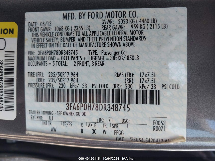 3FA6P0H78DR348745 2013 Ford Fusion Se