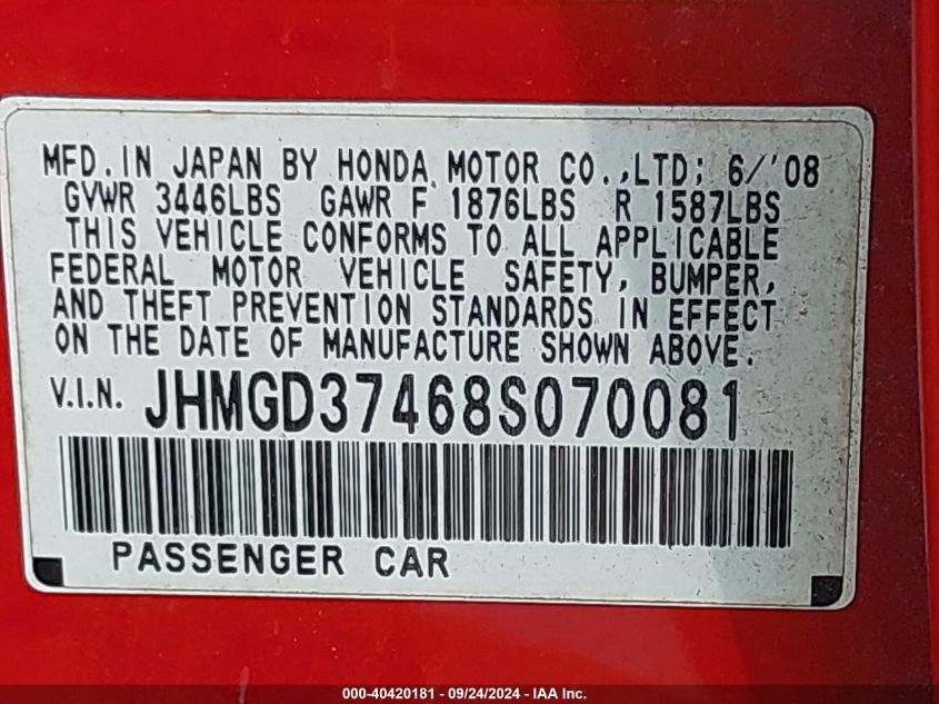 JHMGD37468S070081 2008 Honda Fit