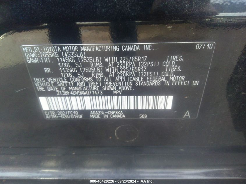 2T3BF4DV9AW071473 2010 Toyota Rav4