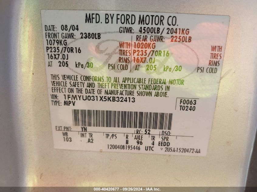 1FMYU031X5KB32413 2005 Ford Escape Xlt