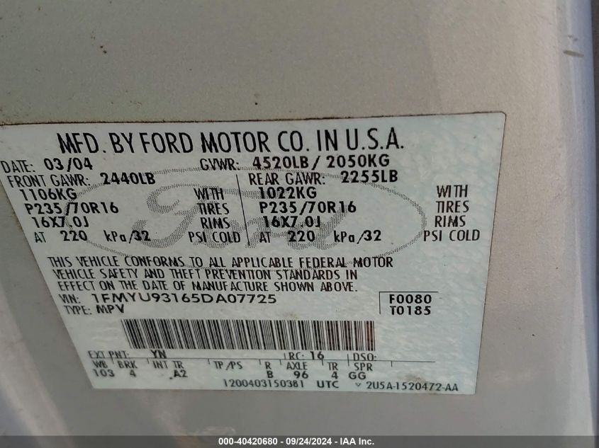 1FMYU93165DA07725 2005 Ford Escape Xlt