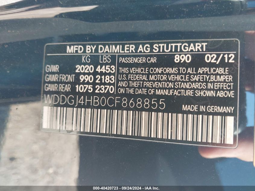 WDDGJ4HB0CF868855 2012 Mercedes-Benz C 250