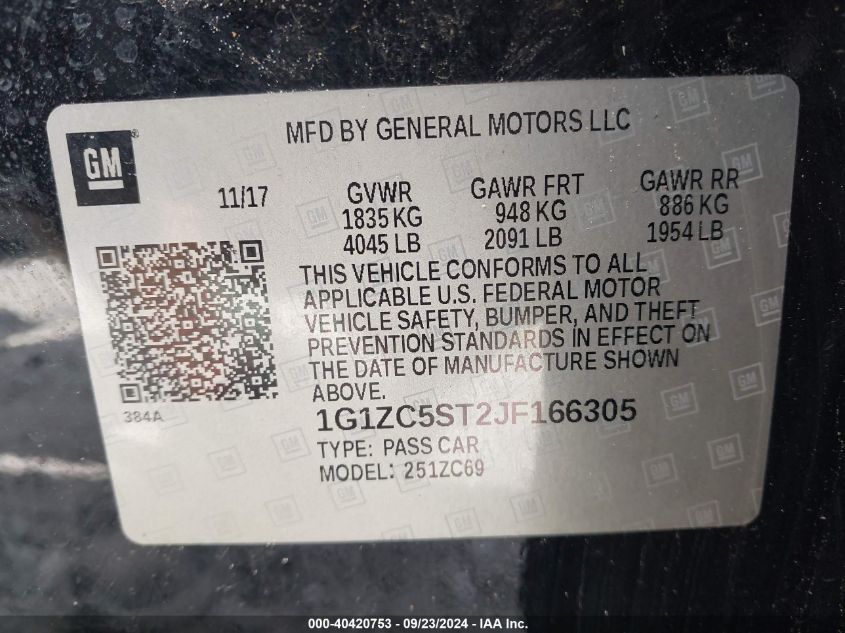 1G1ZC5ST2JF166305 2018 Chevrolet Malibu 1Fl