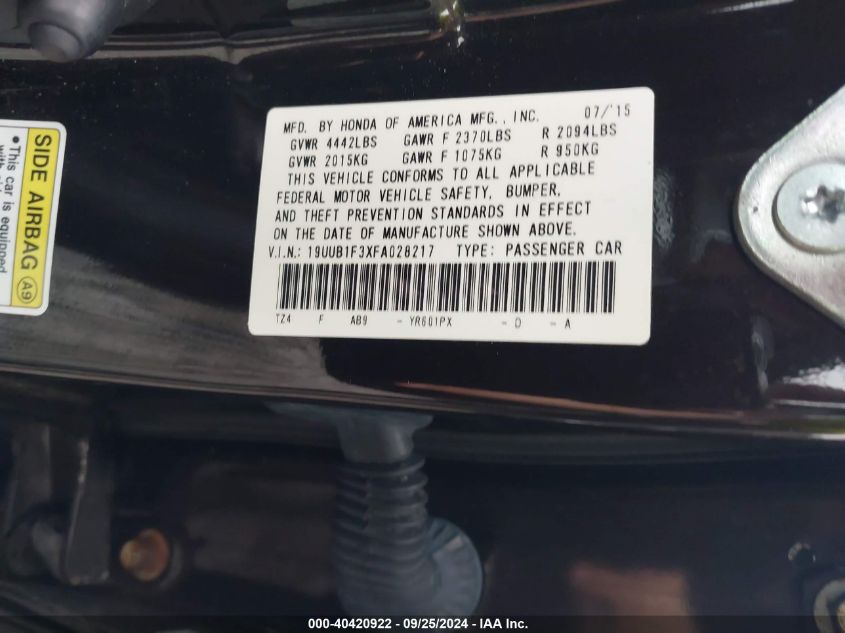 19UUB1F3XFA028217 2015 Acura Tlx