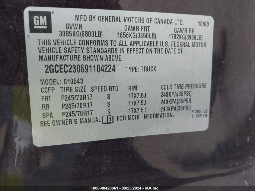 2GCEC230691104224 2009 Chevrolet Silverado 1500 Lt