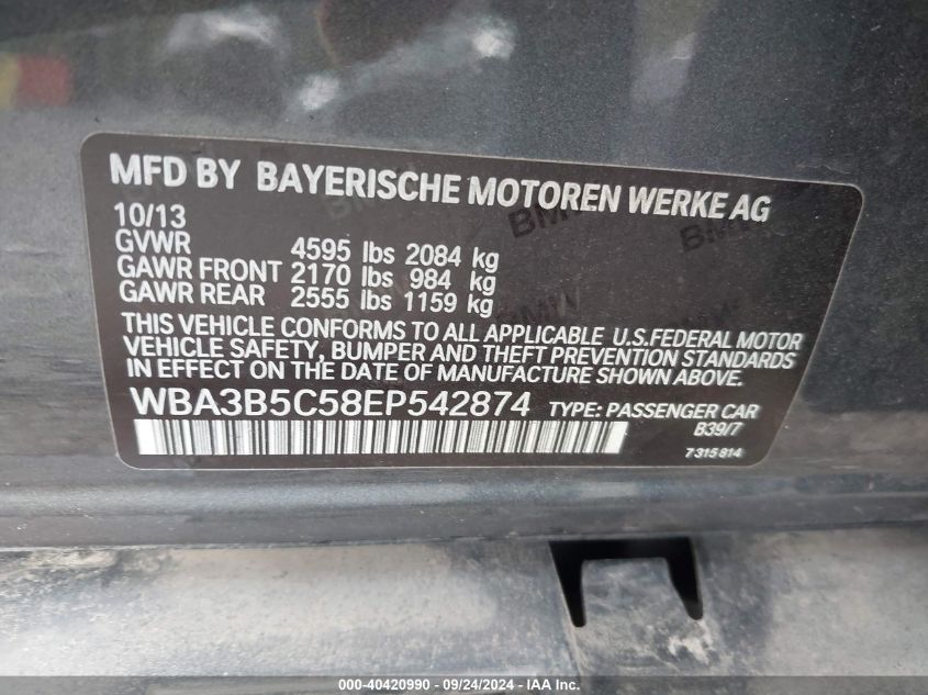 WBA3B5C58EP542874 2014 BMW 328I Xi Sulev