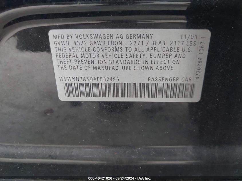 WVWNN7AN8AE532496 2010 Volkswagen Cc Sport