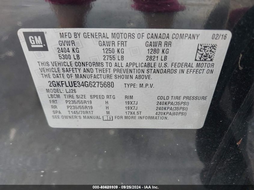 2GKFLUE34G6275680 2016 GMC Terrain Slt