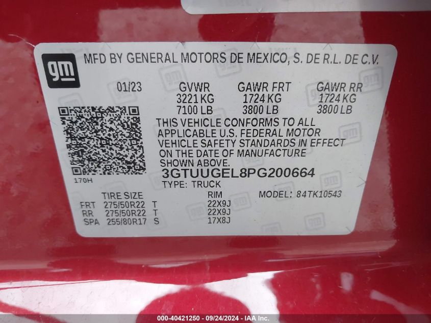 2023 GMC Sierra 1500 4Wd Short Box Denali VIN: 3GTUUGEL8PG200664 Lot: 40421250