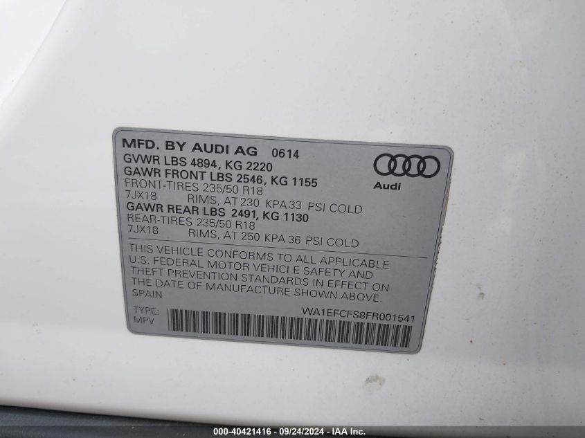 WA1EFCFS8FR001541 2015 Audi Q3 2.0T Premium Plus