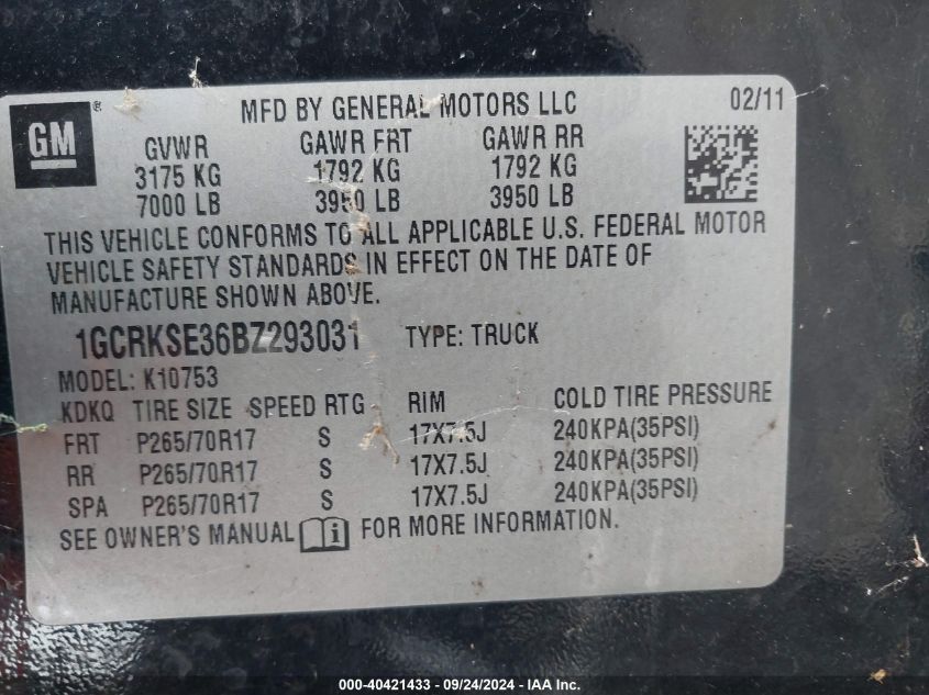 1GCRKSE36BZ293031 2011 Chevrolet Silverado 1500 Lt