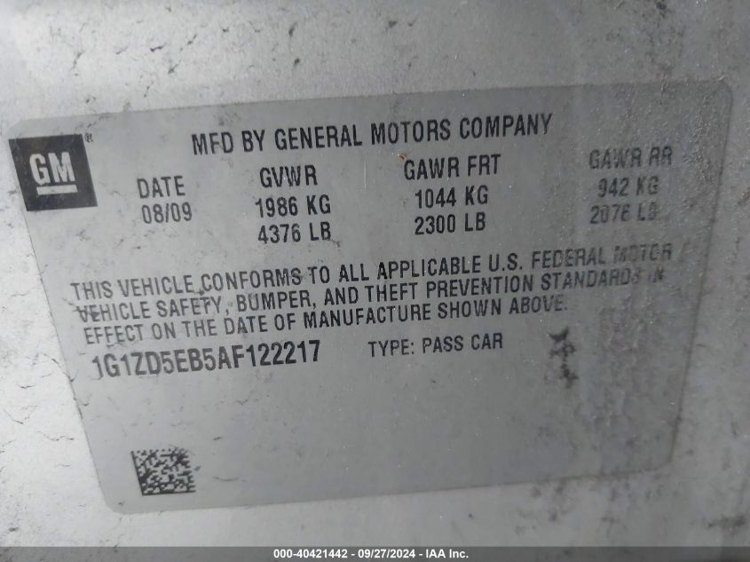 1G1ZD5EB5AF122217 2010 Chevrolet Malibu Lt