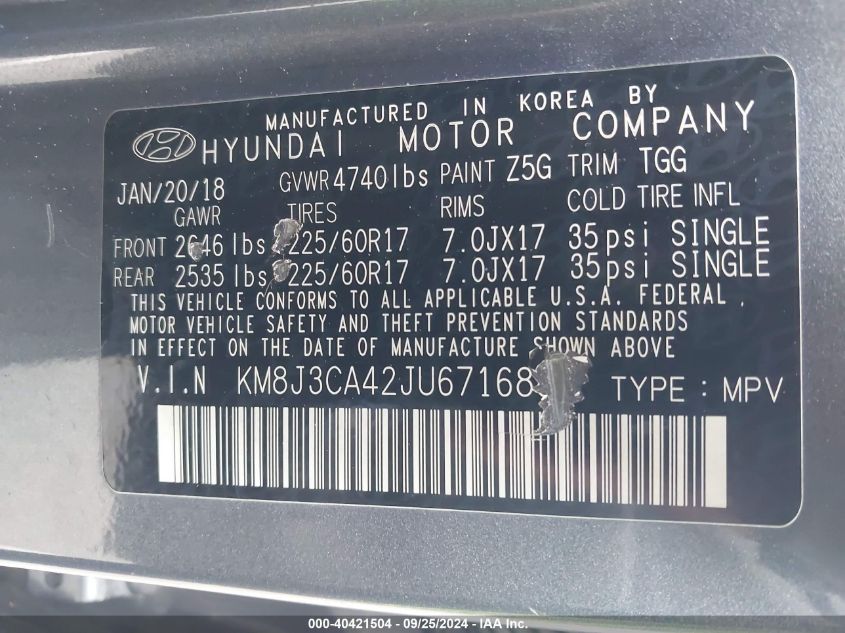 KM8J3CA42JU671688 2018 Hyundai Tucson Sel