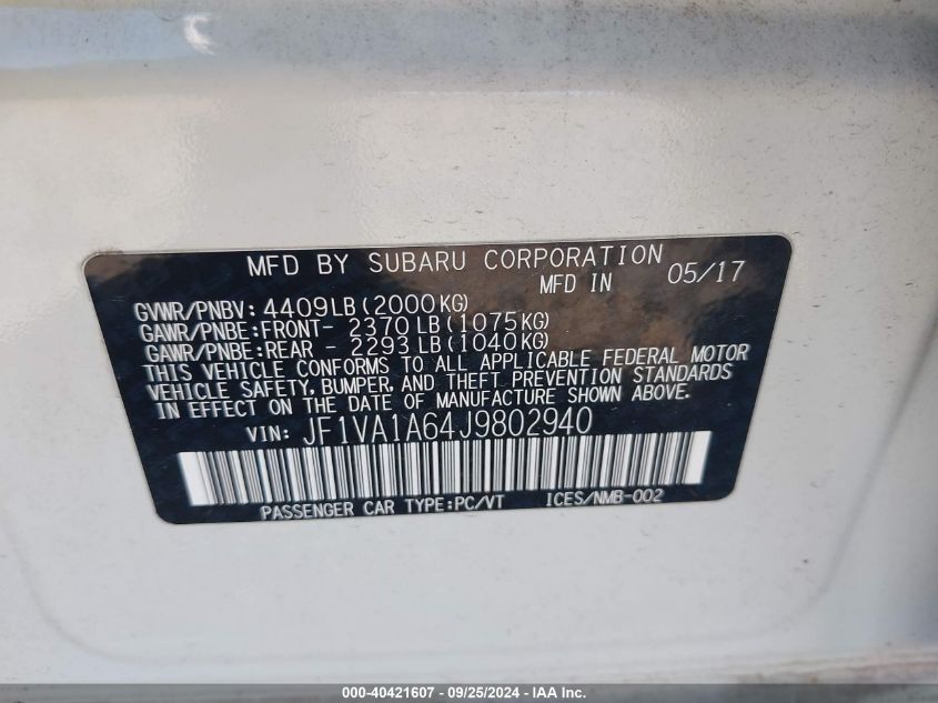 2018 SUBARU WRX - JF1VA1A64J9802940