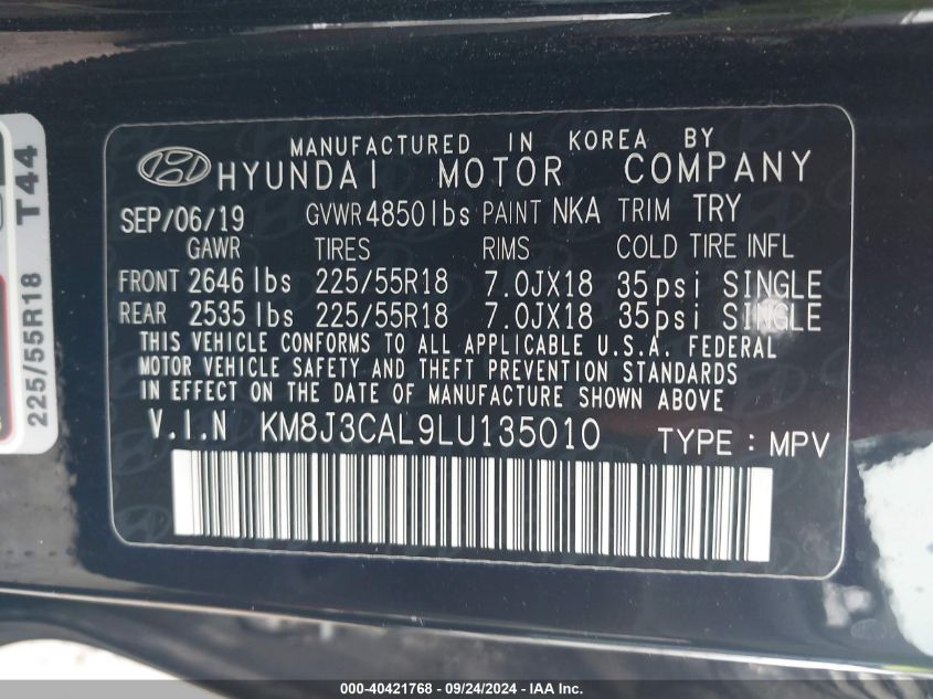 KM8J3CAL9LU135010 2020 Hyundai Tucson Limited/Sel/Sport/Ultimate/Value