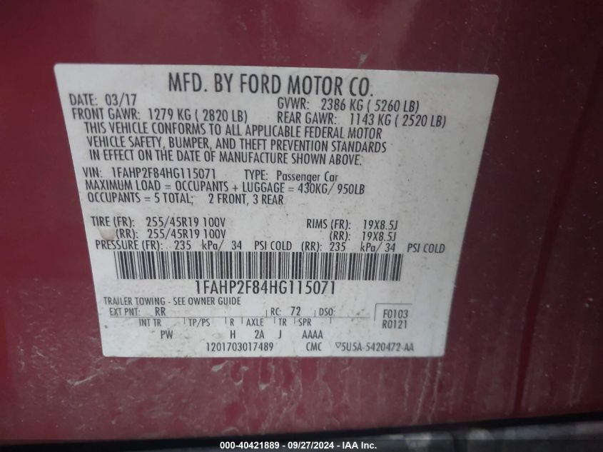 1FAHP2F84HG115071 2017 Ford Taurus Limited