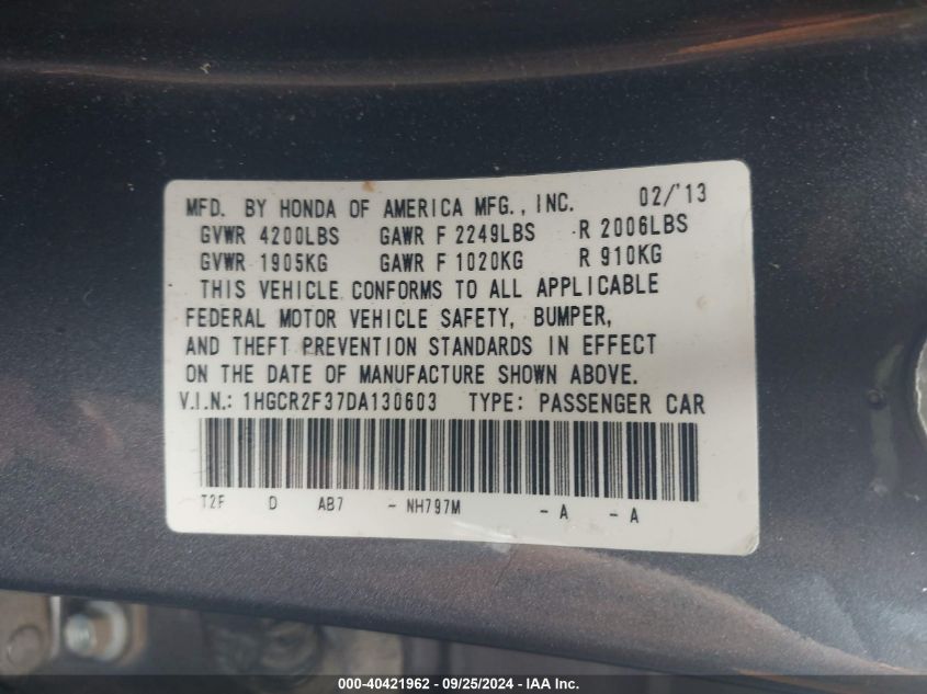 1HGCR2F37DA130603 2013 Honda Accord Lx