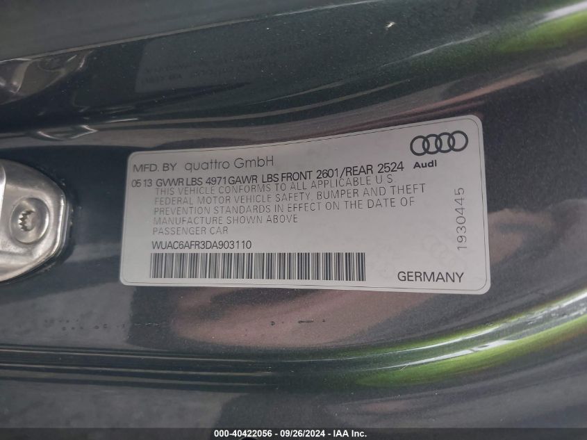 2013 Audi Rs 5 VIN: WUAC6AFR3DA903110 Lot: 40422056