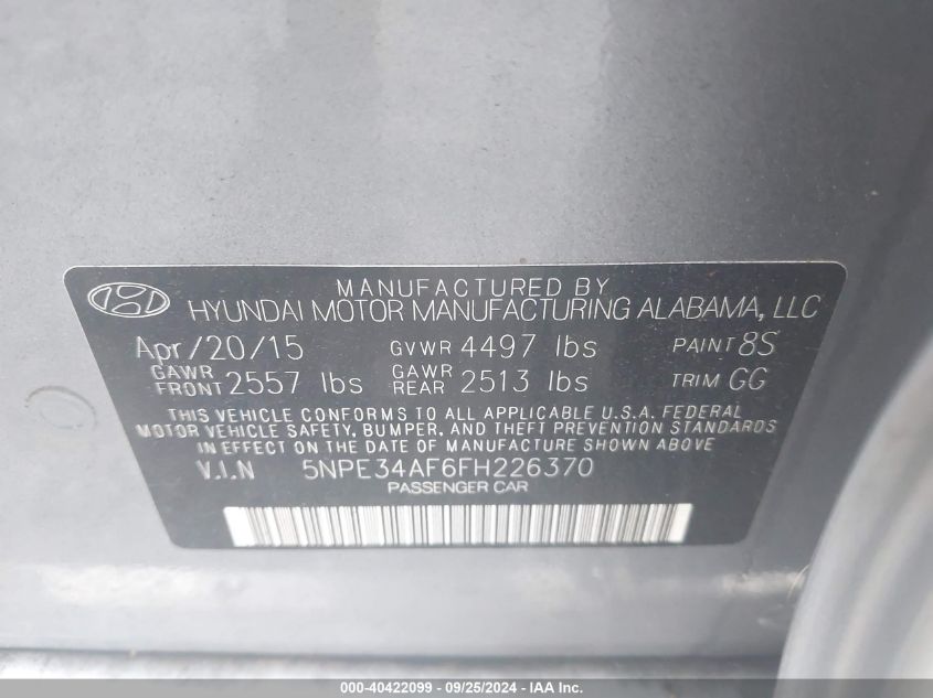 5NPE34AF6FH226370 2015 Hyundai Sonata Sport