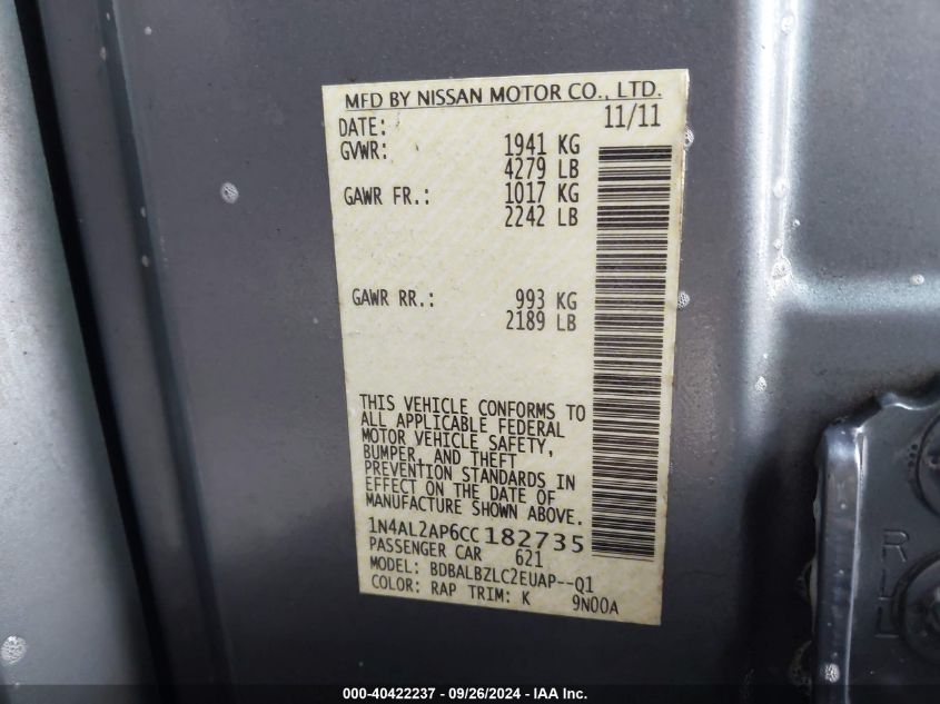 1N4AL2AP6CC182735 2012 Nissan Altima 2.5 S