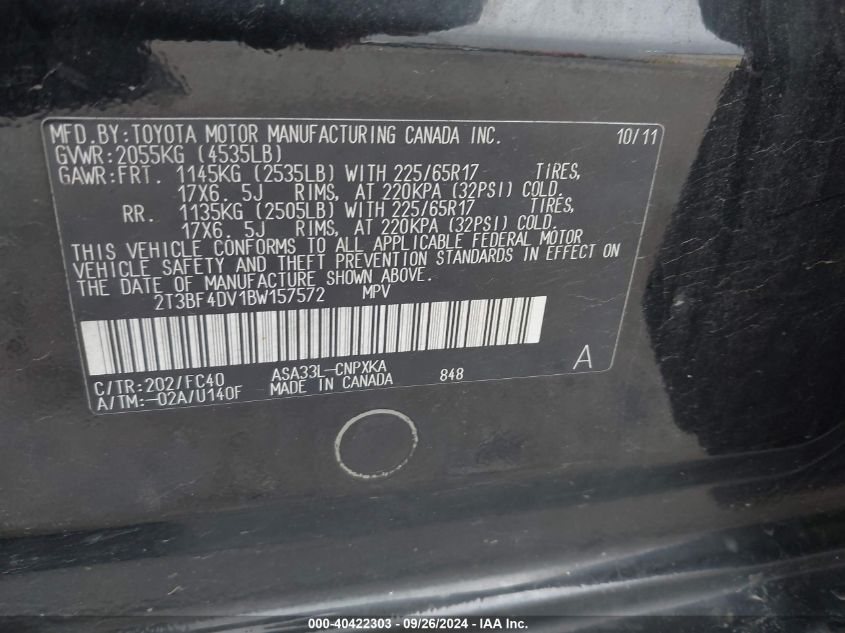 2T3BF4DV1BW157572 2011 Toyota Rav4