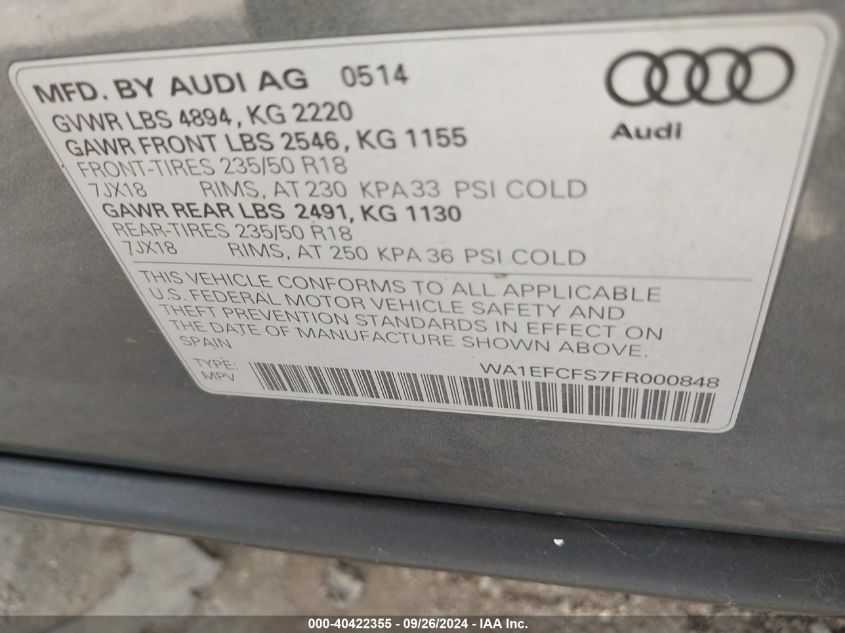 WA1EFCFS7FR000848 2015 Audi Q3 Premium Plus