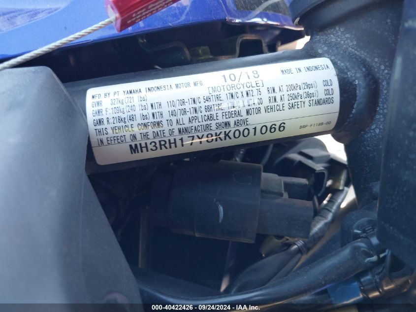 MH3RH17Y8KK001066 2019 Yamaha Yzfr3