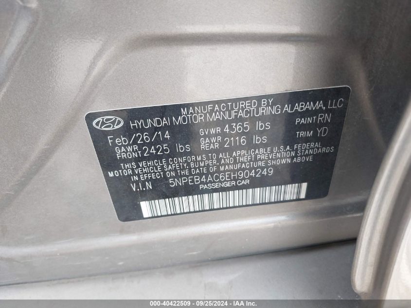 2014 HYUNDAI SONATA GLS - 5NPEB4AC6EH904249