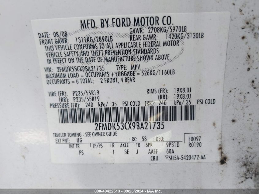 2FMDK53CX9BA21735 2009 Ford Flex Limited