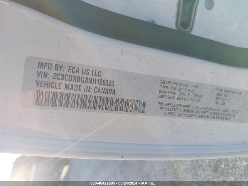 2022 DODGE CHARGER SXT RWD - 2C3CDXBG8NH129325